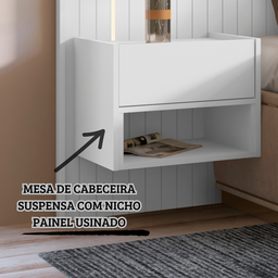 CABECEIRA CAMA CASAL KING FLORENÇA COM MESA DE CABECEIRA E LED – BRANCO - 4