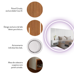 CABECEIRA CAMA CASAL KING FLORENÇA COM MESA DE CABECEIRA E LED – BRANCO - 6