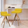 Kit 02 Banqueta Alta Com Encosto Giratória Madeira Amarelo - 1