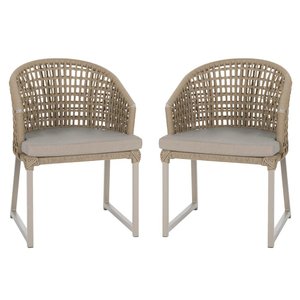 2 Cadeira Noronha Aluminio Micro Pintura Champanhe, Tr. Telinha Corda Nautica Rami, Estofado - Fendi