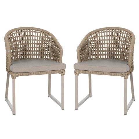 2 Cadeira Noronha Aluminio Micro Pintura Champanhe, Tr. Telinha Corda Nautica Rami, Estofado - Fendi