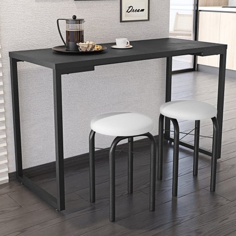 Conjunto Mesa de Cozinha Prattica Industrial 120cm com 2 Banquetas F02 Preto/Branco - Mpozenato
