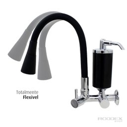 Torneira de Cozinha Preto Gourmet Parede com Filtro Inox Flexível bico Arejador Duplo Jato - 2
