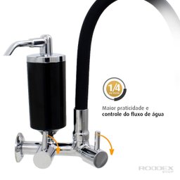 Torneira de Cozinha Preto Gourmet Parede com Filtro Inox Flexível bico Arejador Duplo Jato - 5