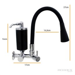 Torneira de Cozinha Preto Gourmet Parede com Filtro Inox Flexível bico Arejador Duplo Jato - 4