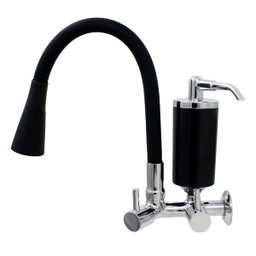 Torneira de Cozinha Preto Gourmet Parede com Filtro Inox Flexível bico Arejador Duplo Jato - 1