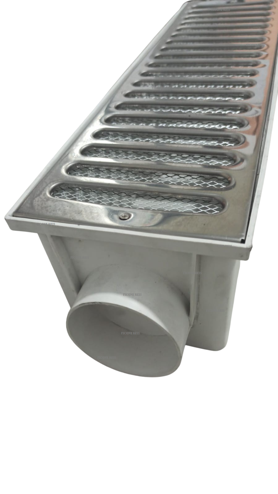 Grelha Pluvial modelo 15x50 Inox c/ Caixa Coletora Modular Branca Multi Saídas e Tela Anti Insetos - - 1