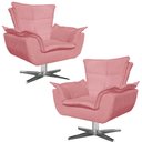 Ver imagem 1 de Kit 2 Poltronas Decorativas Base Giratória Cromada Charger Suede Rosê - Gran Belo