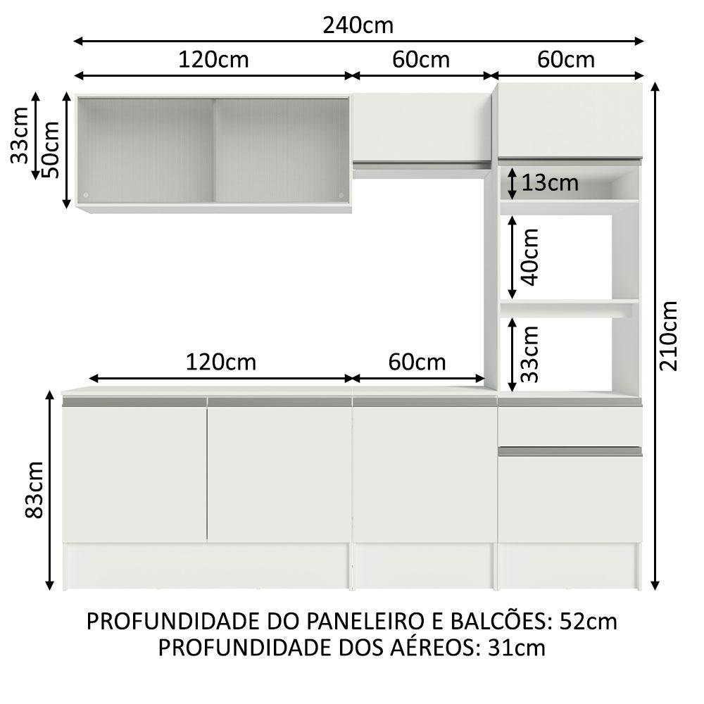 Armário de Cozinha Completa 240cm Branco Topazio Madesa 05 - 4