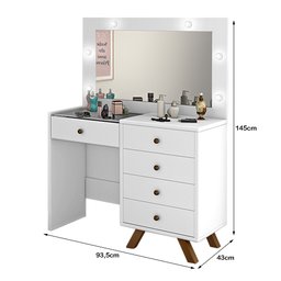Penteadeira Camarim Luna com 4 Gavetas e Porta Obejetos Tampo de Vidro com Led Branco - 3
