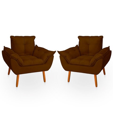 Kit 2 Poltrona Opala Marrom Suede Decorativa para Sala Escritório Biselos-Decor
