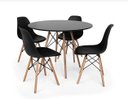 Ver imagem 2 de Conjunto de Mesa 4 Cadeiras Pretas Eames Eiffel 90cm Base Madeira Tampo Preto Preto