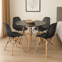 Ver mais imagens de Conjunto de Mesa 4 Cadeiras Pretas Eames Eiffel 90cm Base Madeira Tampo Preto Preto