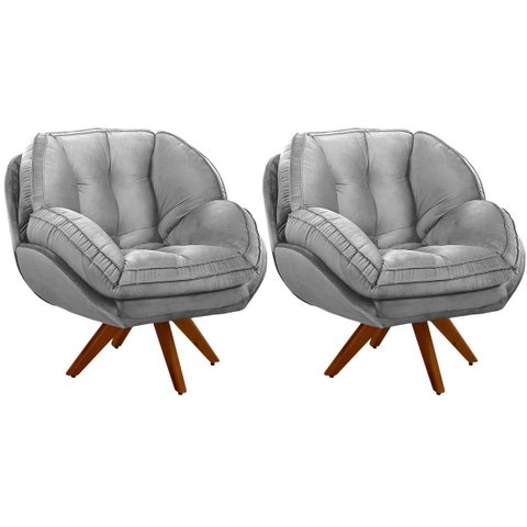 Kit 2 Poltronas para Sala e Escritório Base Giratória Vitória Veludo Prata