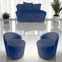 Ver imagem 1 de Kit Namoradeira + 2 Poltronas Yara Orgânica Suede Azul Marinho