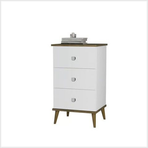 Mesa de Cabeceira Ravi C/ Gavetas Branco Amendoa