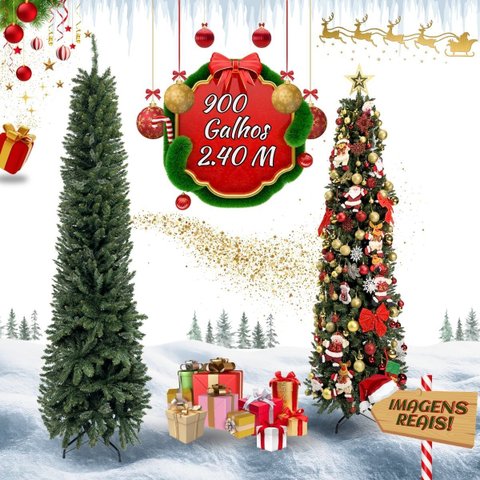 Árvore de Natal Slim 2,4m 900 Galho Pinheiro Canadense Cheia da Luvinco.