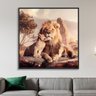Quadro Decorativo - Papai Leão Com Seu Filhote - Moldura Flutuante - 90x90cm - 3