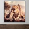 Quadro Decorativo - Papai Leão Com Seu Filhote - Moldura Flutuante - 90x90cm - 1