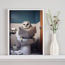 Ver imagem 2 de Quadro Decorativo Coruja no Banheiro 24x18cm - com Vidro:madeira Branca