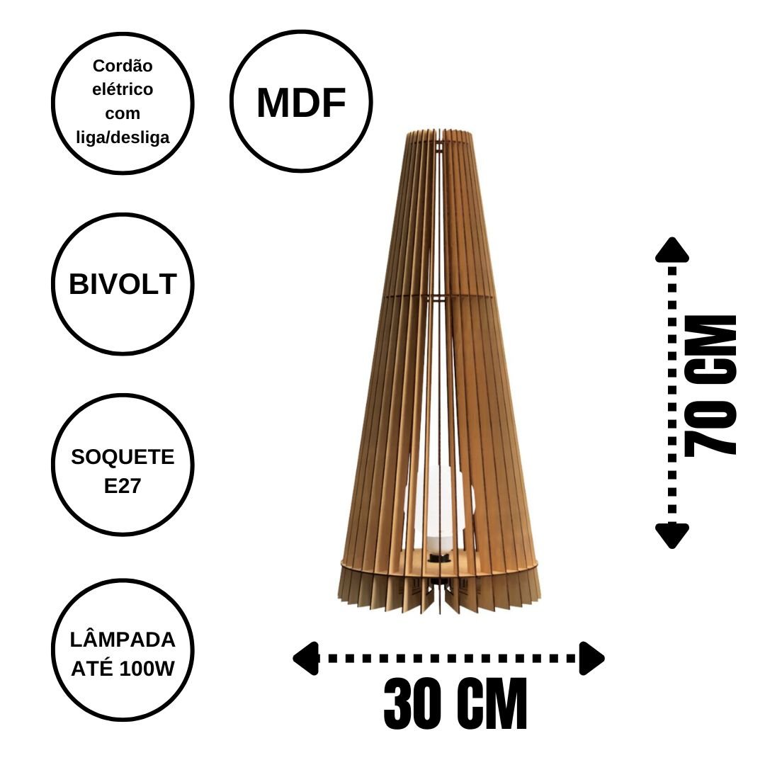 Abajur Grande de Chão IPANEMA MDF Luminária - MDF CRU - 3