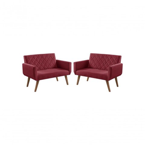 Kit 2 Poltronas 2 Lugares Braço Anabelle Unidecor Bordô