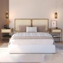 Ver imagem 2 de Cabeceira Cama Casal 160cm e 2 Mesas de Cabeceira com Gaveta Cor:hanover com Dourado