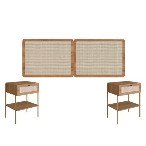 Cabeceira Cama Casal 160cm e 2 Mesas de Cabeceira com Gaveta Cor:hanover com Dourado