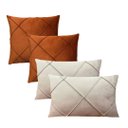 Ver imagem 1 de Kit 4 Capas para Almofada em Veludo Drapeada Retangular Bege e Terracota Quadrada