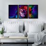 Quadro Decorativo Leão Colorido 3 Peças Moldura Preto - 2
