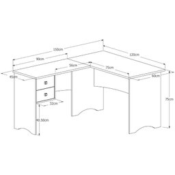 ESCRIVANINHA MESA DE COMPUTADOR EM L DE CANTO PARISE 2 GAVETAS TAMPO 18MM COR PRETA FOSCA - 3