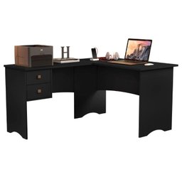 ESCRIVANINHA MESA DE COMPUTADOR EM L DE CANTO PARISE 2 GAVETAS TAMPO 18MM COR PRETA FOSCA - 1