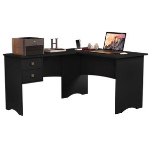 ESCRIVANINHA MESA DE COMPUTADOR EM L DE CANTO PARISE 2 GAVETAS TAMPO 18MM COR PRETA FOSCA
