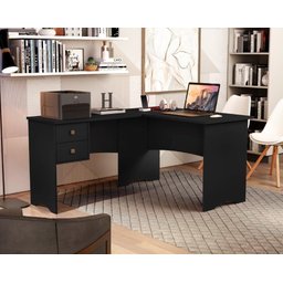 ESCRIVANINHA MESA DE COMPUTADOR EM L DE CANTO PARISE 2 GAVETAS TAMPO 18MM COR PRETA FOSCA - 2