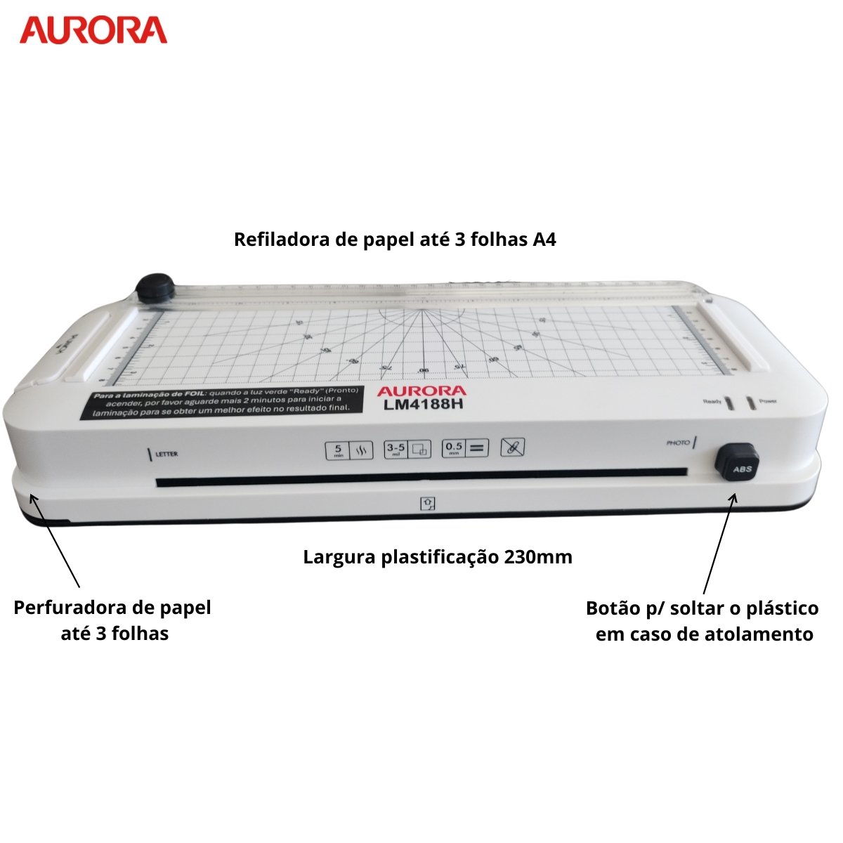 Plastificadora A4 Laminador Refilador Perfurador Aurora 127v - 4