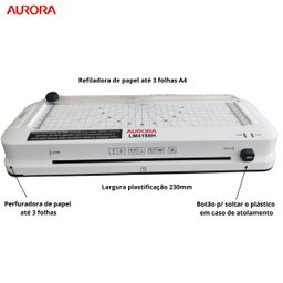 Plastificadora A4 Laminador Refilador Perfurador Aurora 127v - 4