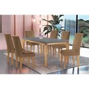 Ver imagem 1 de Conjunto: Mesa de Cozinha Londrina C/ Tampo Madeirado C/ Vidro Canto Curvo 180x90cm e 6 Cadeiras