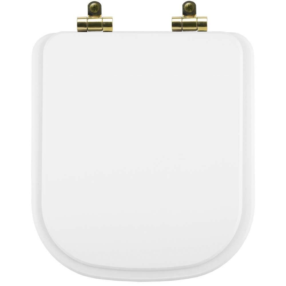 Tampa de Vaso Poliéster com Fechamento Lento Piano Branco para Louça Deca com Ferragem Dourada - 1