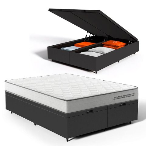 Cama Box Baú Queen com Colchão de Molas Ensacadas Double Comfort 158198x62cm