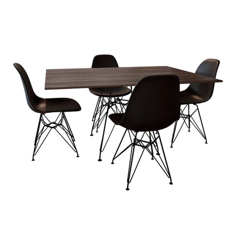 Conjunto de Mesa de Ferro Preto Tampo Amêndoa 120x75 4 Cadeiras Ferro Preta Assento Pre