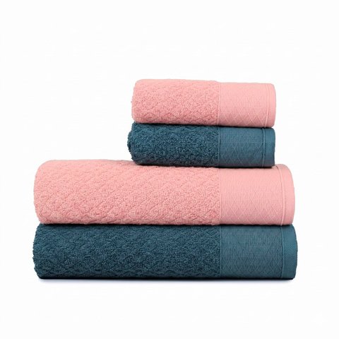 Jogo de Toalha 4 Peças Fio Penteado Capri 100% Algodão Atlântica Cor Rosa / Azul