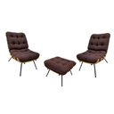 Ver imagem 1 de Kit 02 Poltronas e 01 Puff Costela Suede Marrom Claro