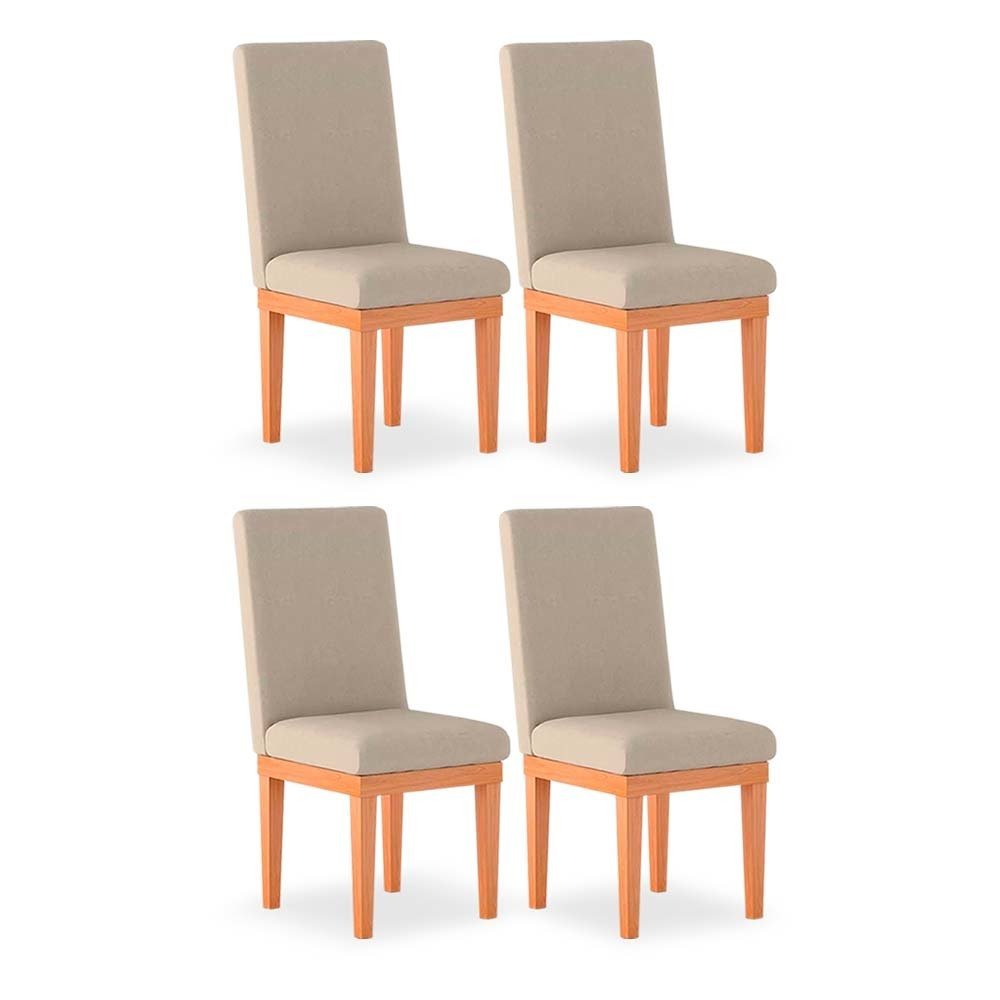 Kit 04 Cadeiras Alice Para Mesa de Jantar Linho Bege - Madeira Prima Deccor - 1