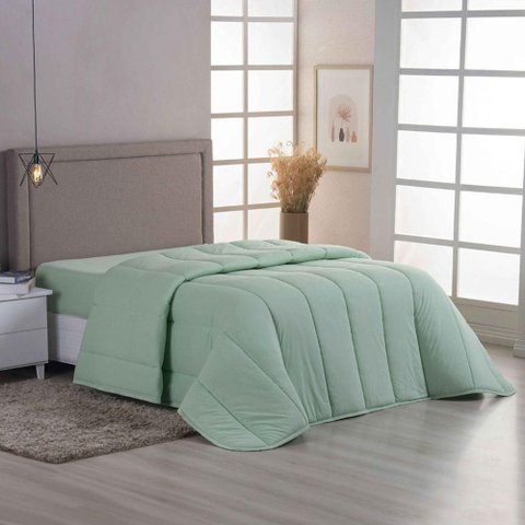 Edredom Coberdrom Sereno Solteiro em Malha Verde 100% Algodão