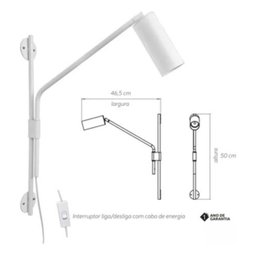 Arandela Articulada Regulagem Cabo Interruptor Parede Foco:branco Fosco - 2