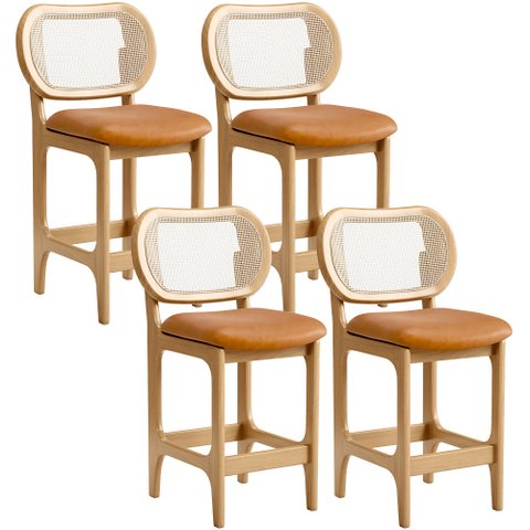 Kit 4 Banquetas Baixa Bar Cozinha Sala de Jantar Betta L02 Mel Tela Couríssimo Whisky - Lyam Decor