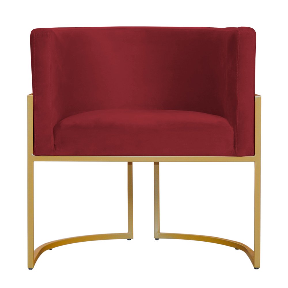 Poltrona Decorativa Sala de Estar Luana Base Gold Veludo Vermelho - Montanaris Decor - 6