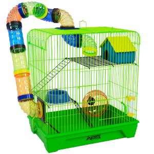 Gaiola Hamster 3 Andares Colorida com Casa Tubos e Rodinha - Verde