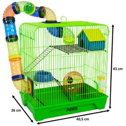 Gaiola Hamster 3 Andares Colorida com Casa Tubos e Rodinha - Verde - 2
