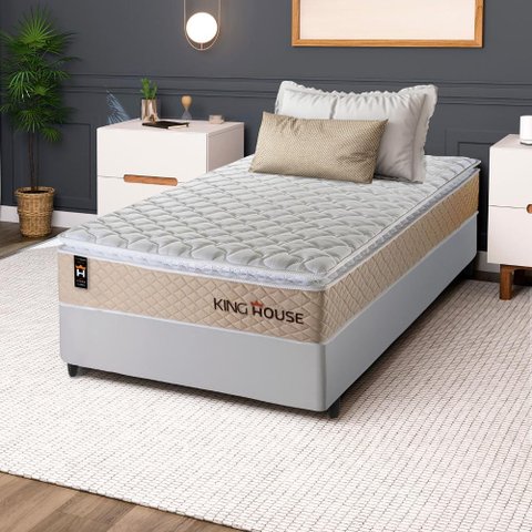 Cama Box Solteiro Alford com Colchão Molas Ensacadas 88x188x66 Bege